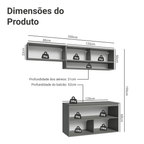 Armário de Cozinha Compacta Suspenso 200cm Cinza Nice Madesa 07