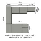 Armário de Cozinha Completa Suspenso 220cm Cinza Nice Madesa 02