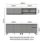 Armário de Cozinha Completa 240cm Cinza Nice Madesa 02