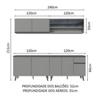 Armário de Cozinha Completa 240cm Cinza Nice Madesa 03