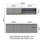 Armário de Cozinha Completa Suspenso 240cm Cinza Nice Madesa 05