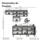 Armário de Cozinha Completa 240 cm Cinza Nice Madesa 06