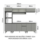 Armário de Cozinha Completa 260cm Cinza Nice Madesa 02