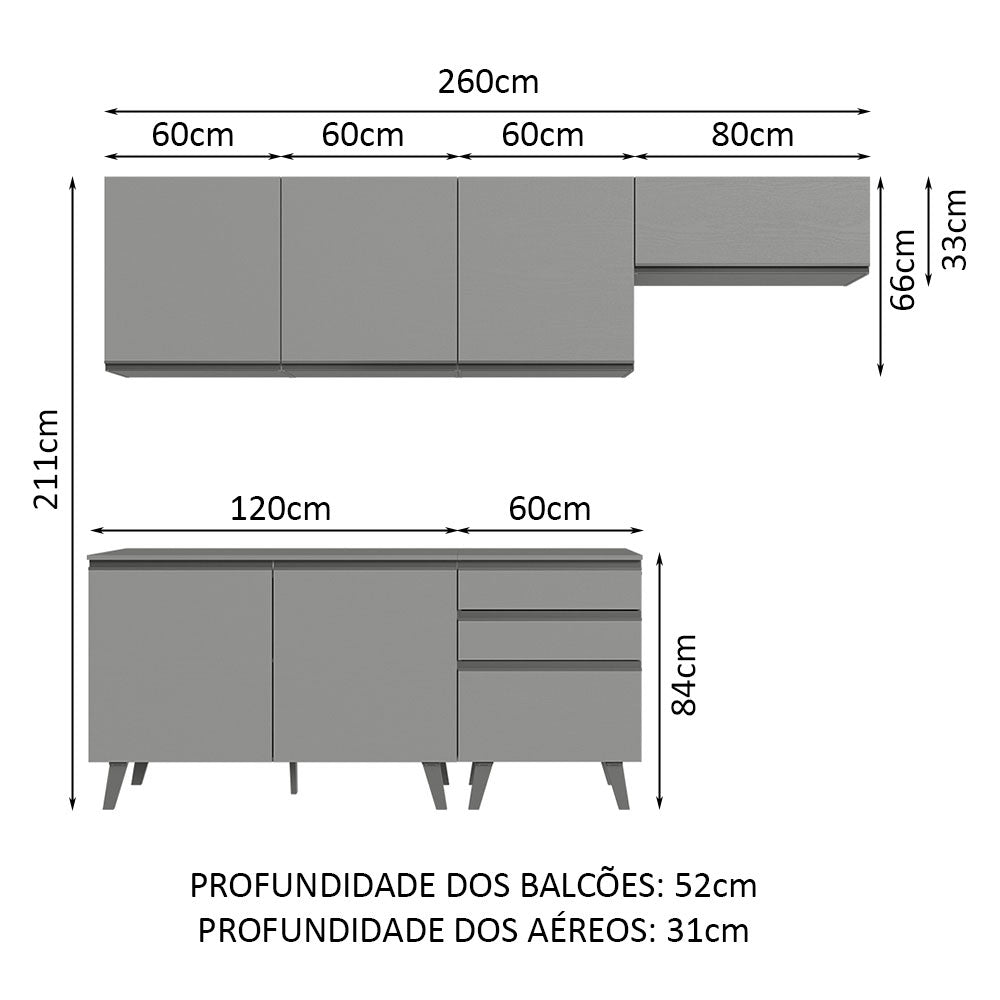 マサです。v12ライトグレーセットアップ　サイズXXL Armário de Cozinha Completa 260cm Cinza Nice Madesa 12