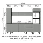 Armário de Cozinha Completa 280cm Cinza Nice Madesa 01
