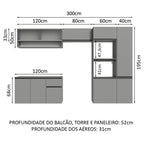 Armário de Cozinha Completa Suspenso 300cm Cinza Nice Madesa 06