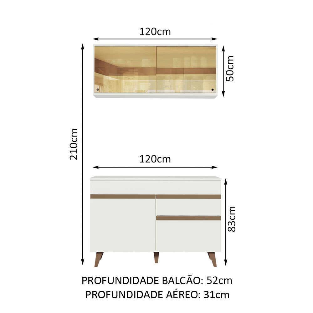 Armário de Cozinha Compacta 120cm Branco Reims Madesa 01
