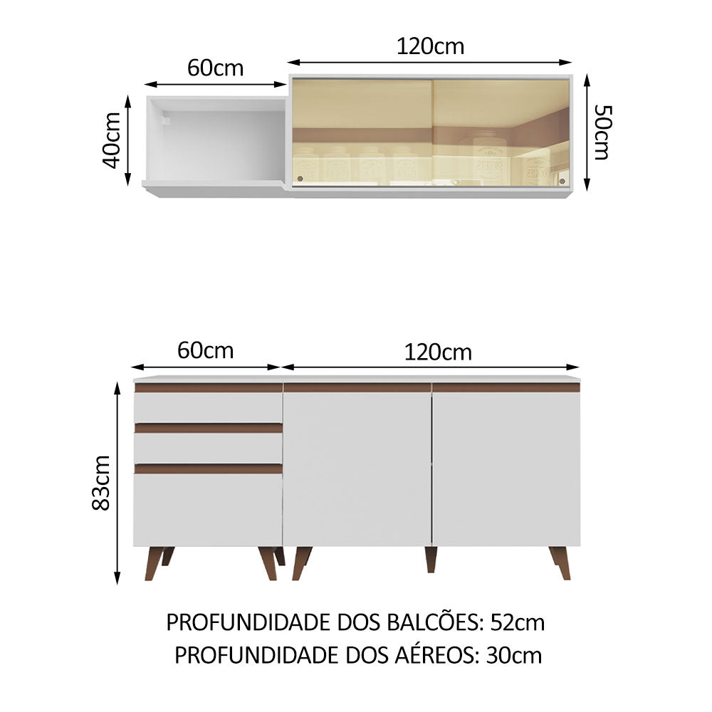 Armário de Cozinha Compacta 180cm Branco Reims Madesa 01