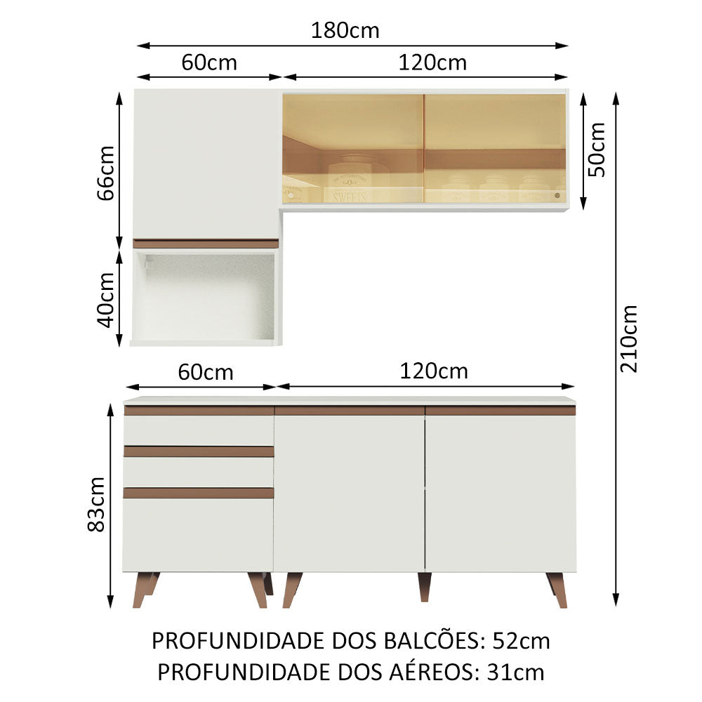 Armário de Cozinha Compacta 180cm Branco Reims Madesa 02
