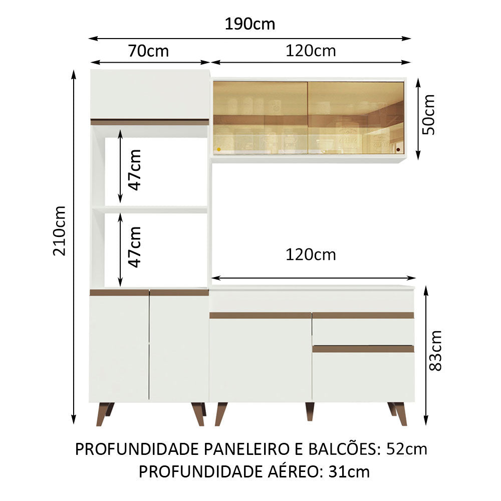 Armário de Cozinha Compacta 190cm Branco Reims Madesa 02