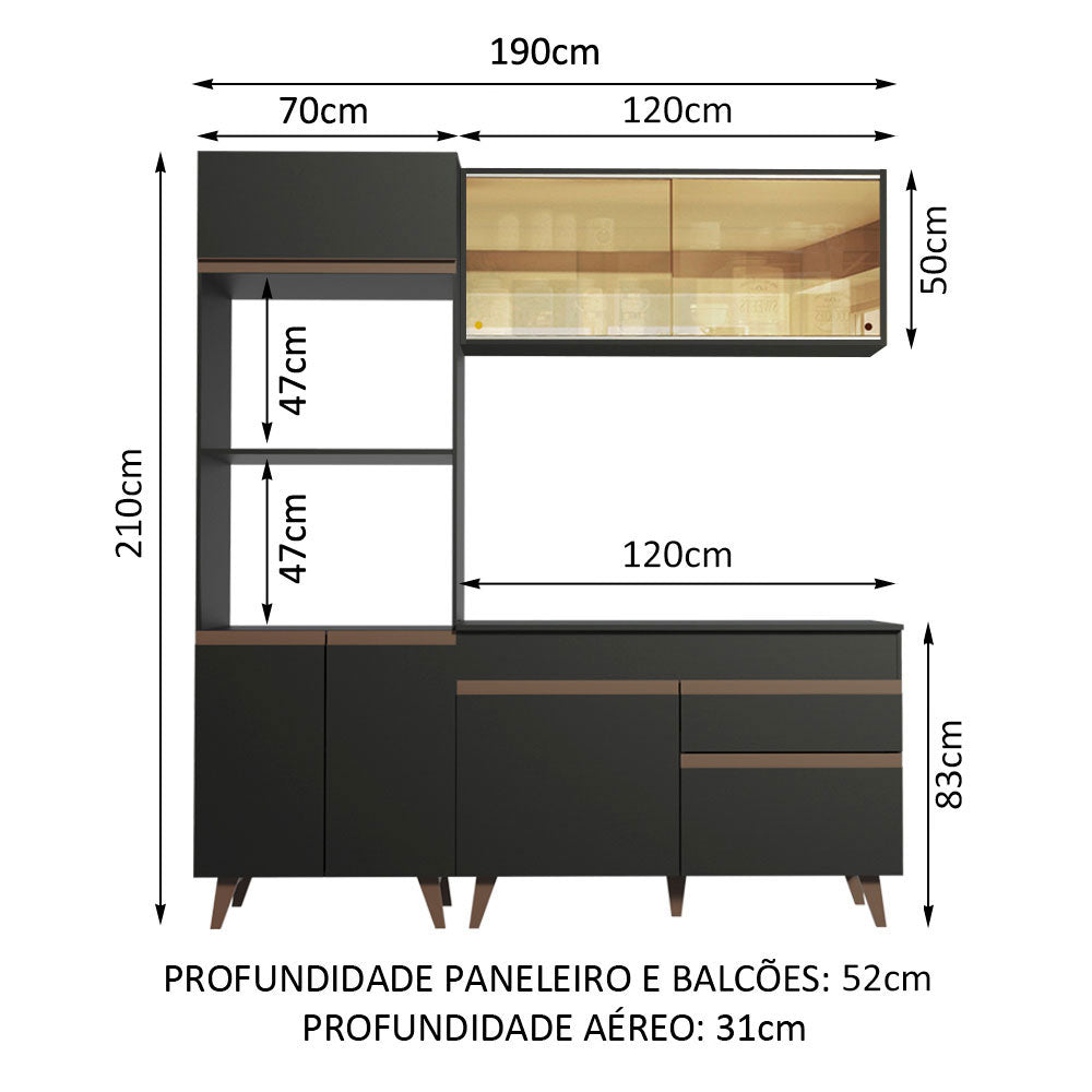 Armário de Cozinha Compacta 190cm Preto Reims Madesa 02