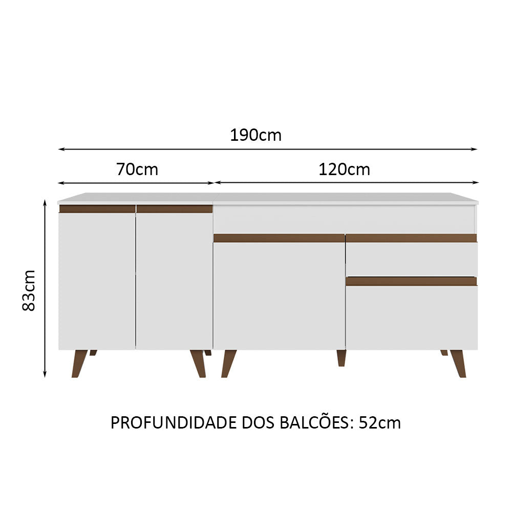 Kit com 2 Balcões de Cozinha Madesa Reims 4 Portas 1 Gaveta (Com Tampo) Branco