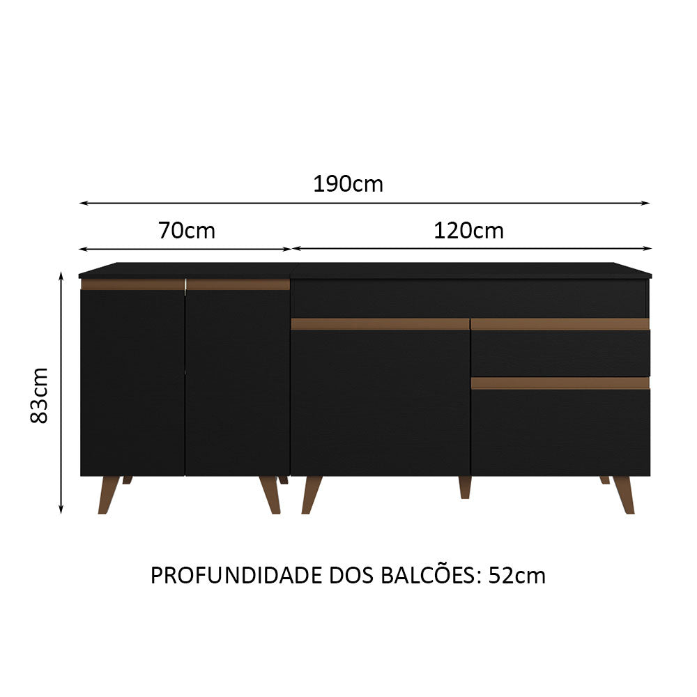 Kit com 2 Balcões de Cozinha Madesa Reims 4 Portas 1 Gaveta (Com Tampo) Preto