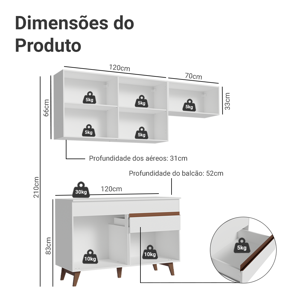 Armário de Cozinha Compacta 190cm Branco Reims Madesa 04