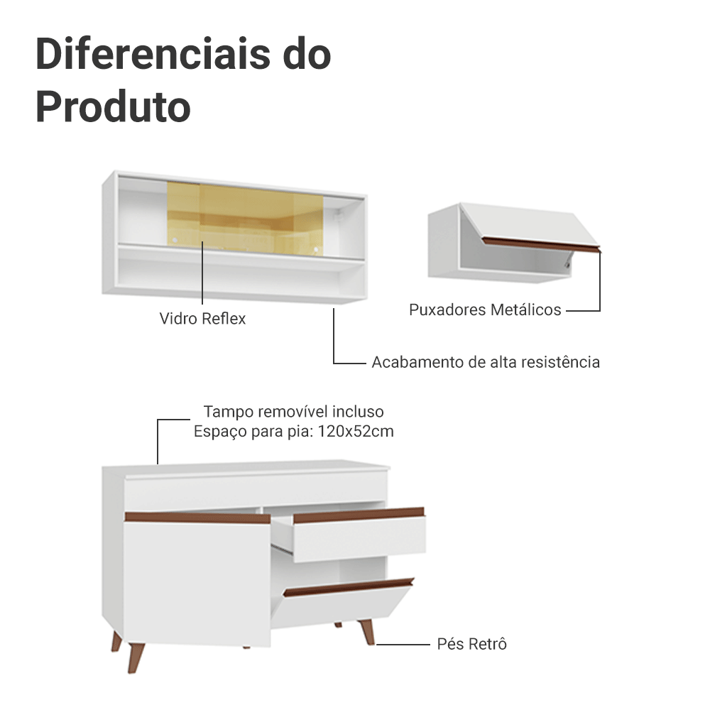 Armário de Cozinha Compacta 190cm Branco Reims Madesa 06