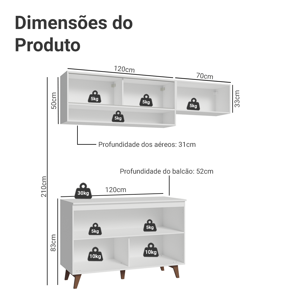 Armário de Cozinha Compacta 190cm Branco Reims Madesa 07