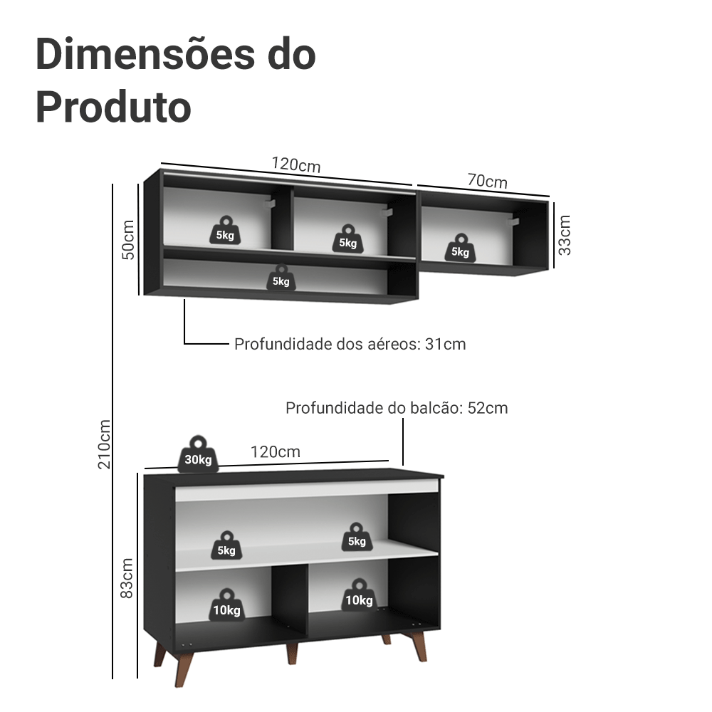 Armário de Cozinha Compacta 190cm Preto Reims Madesa 07