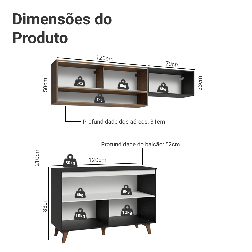 Armário de Cozinha Compacta 190cm Preto/Rustic Reims Madesa 07