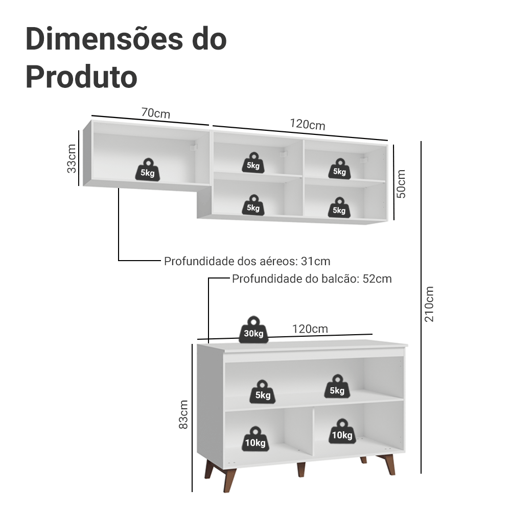 Armário de Cozinha Compacta 190cm Branco Reims Madesa 08