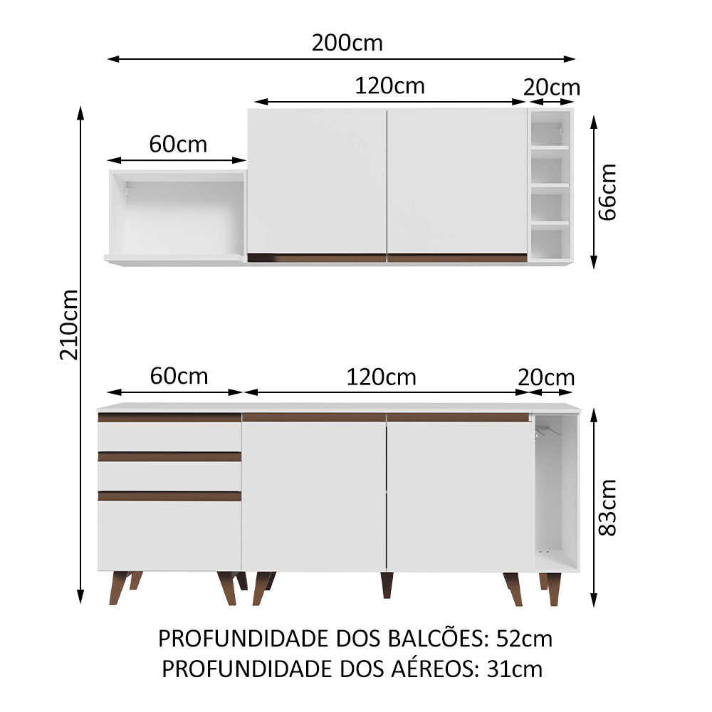 Armário de Cozinha Compacta 200cm Branco Reims Madesa 01