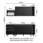 Armário de Cozinha Compacta 200cm Preto Reims Madesa 01
