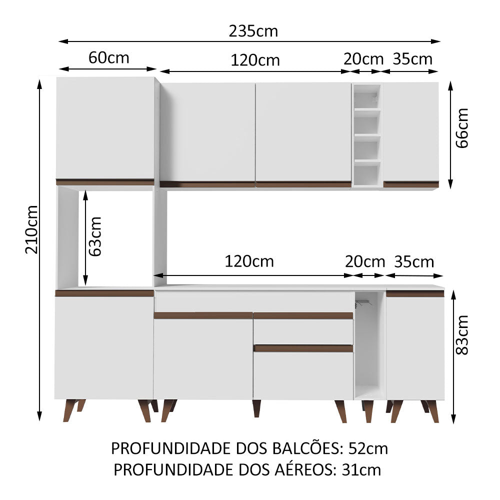 Armário de Cozinha Completa 235cm Branco Reims Madesa 02