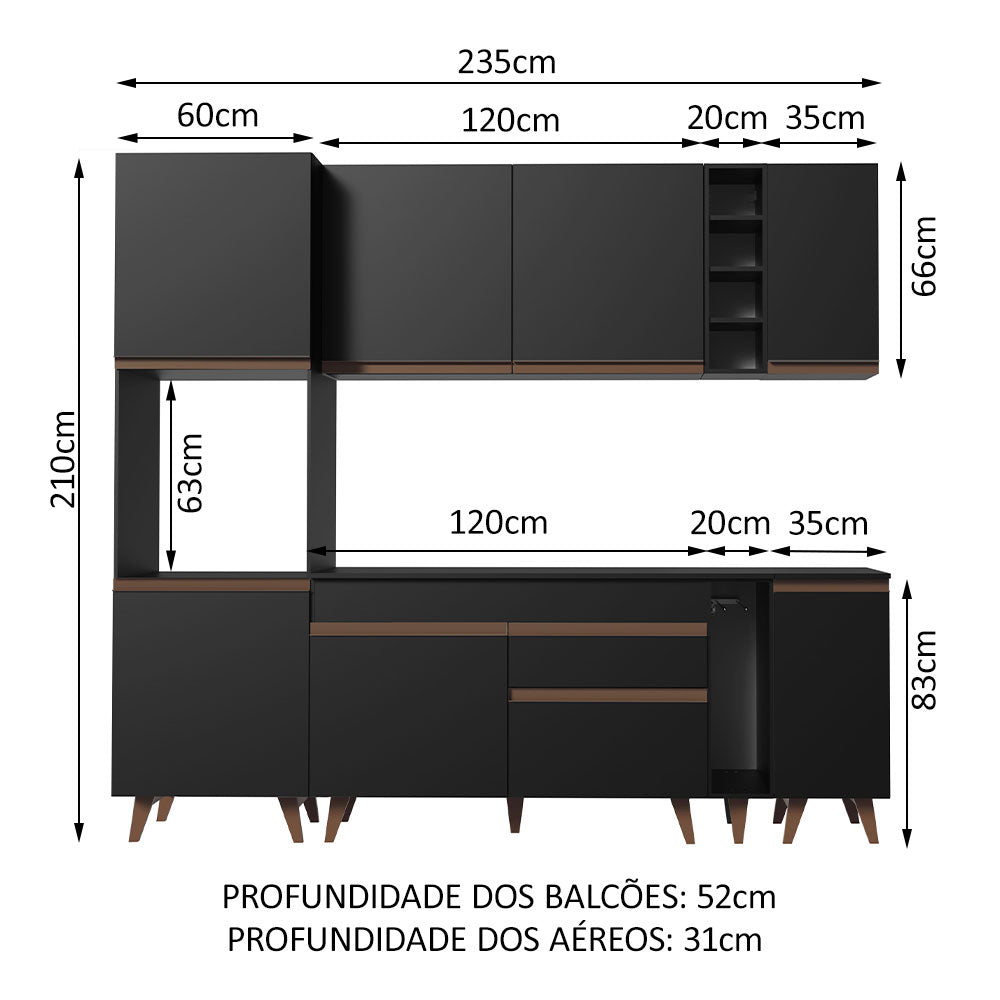 Armário de Cozinha Completa 235cm Preto Reims Madesa 02