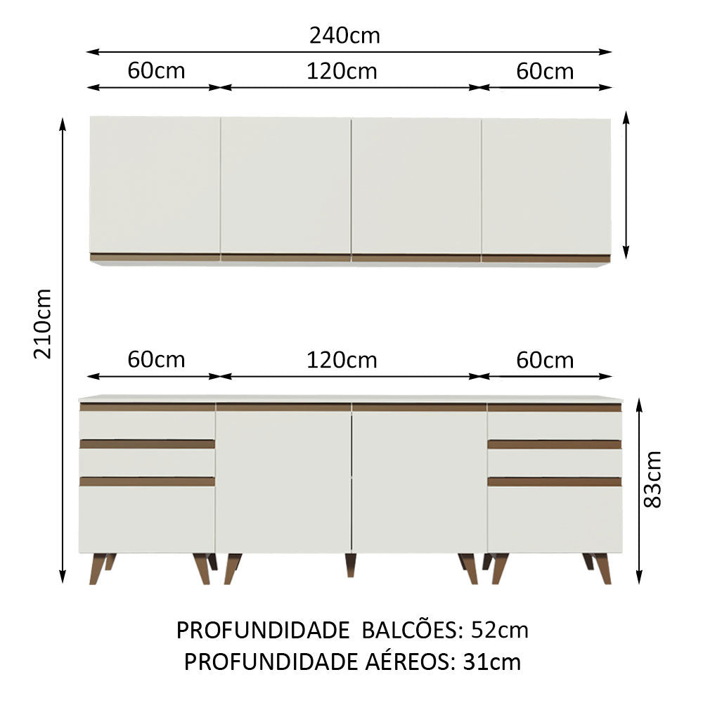 Armário de Cozinha Completa 240cm Branco Reims Madesa 02
