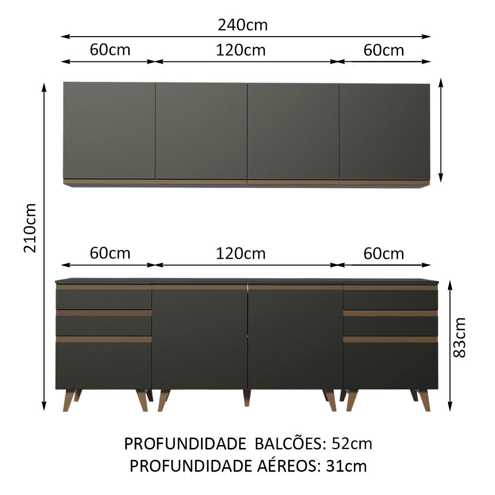 Armário de Cozinha Completa 240cm Preto/Rustic Reims Madesa 02