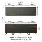 Armário de Cozinha Completa 240cm Preto/Rustic Reims Madesa 02