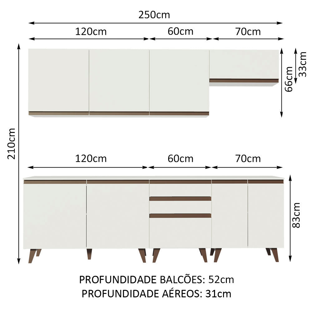 Armário de Cozinha Completa 250cm Branco Reims Madesa 01