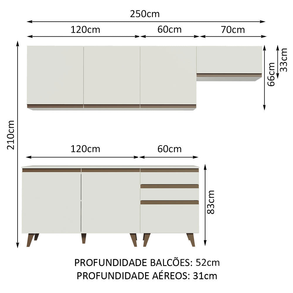 Armário de Cozinha Completa 250cm Branco Reims Madesa 02
