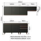 Armário de Cozinha Completa 250cm Preto Reims Madesa 02