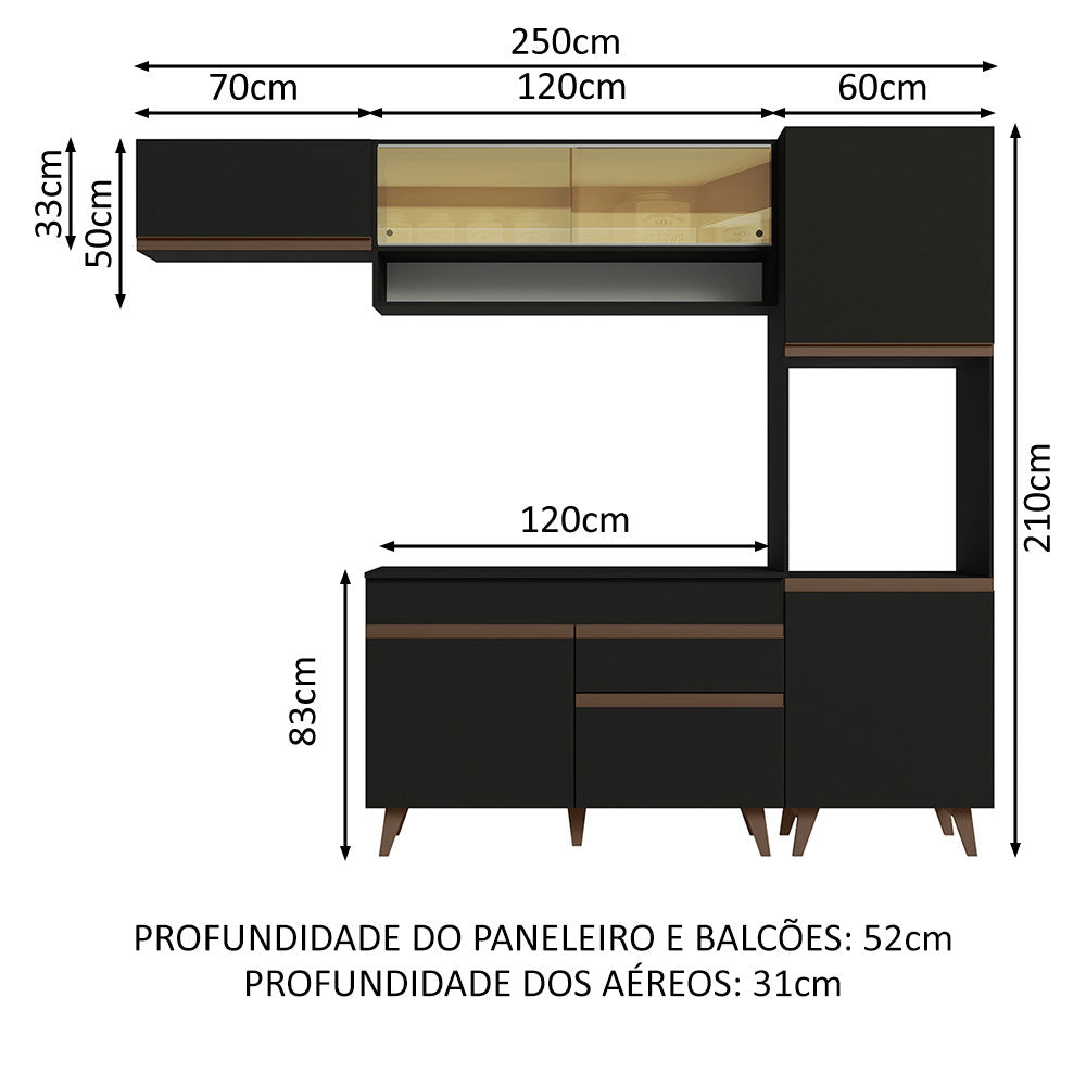 Armário de Cozinha Completa 250cm Preto Reims Madesa 04