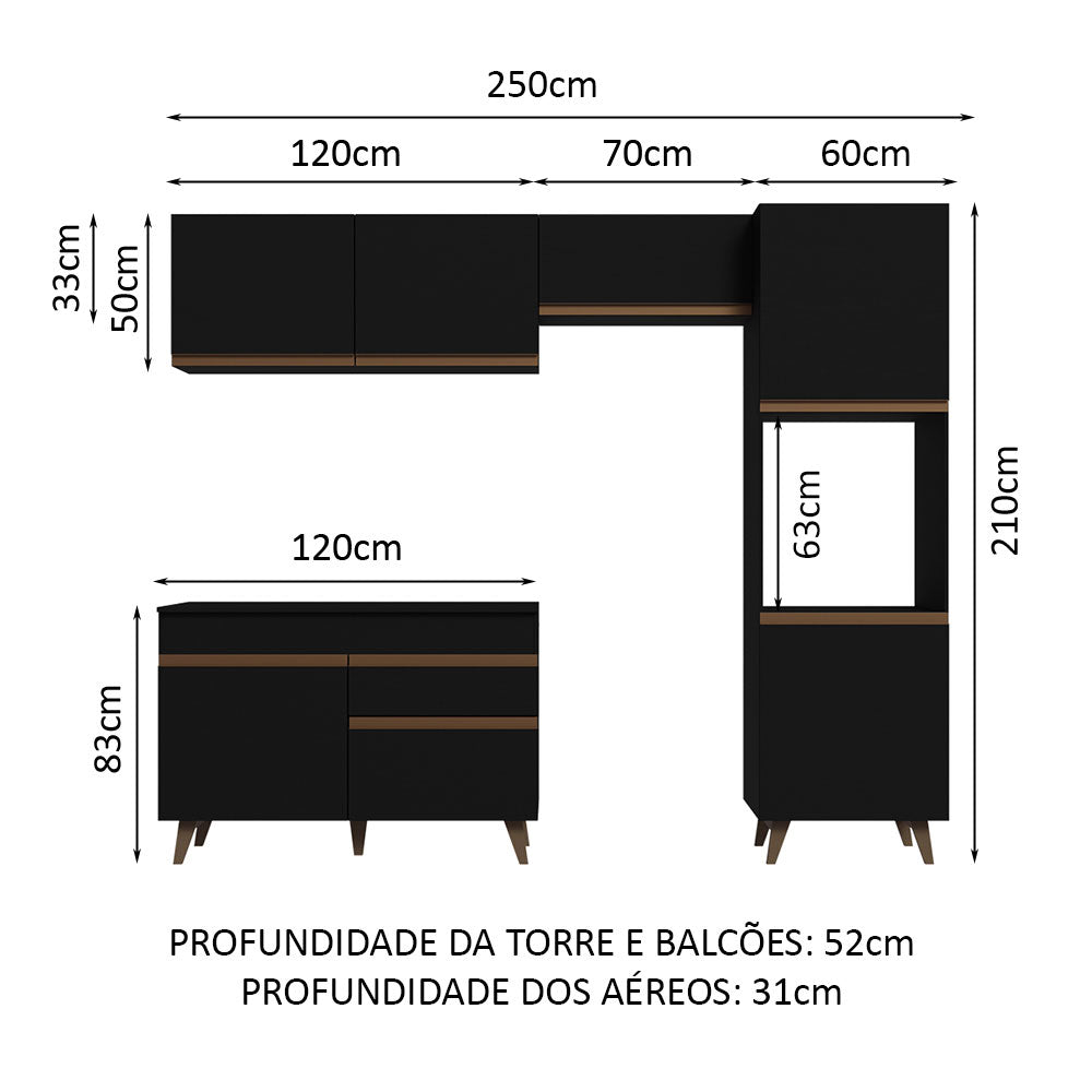 Armário de Cozinha Completa 250cm Preto Reims Madesa 05