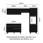 Armário de Cozinha Completa 250cm Preto Reims Madesa 05