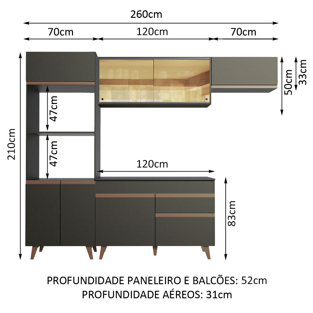 Armário de Cozinha Completa 260cm Preto Reims Madesa 01