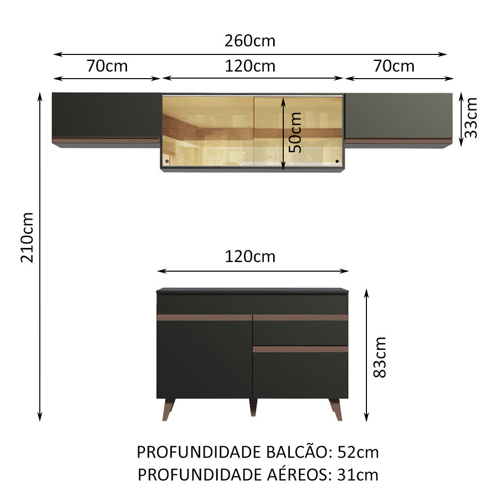 Armário de Cozinha Compacta Reims 260cm Preto Reims Madesa 03