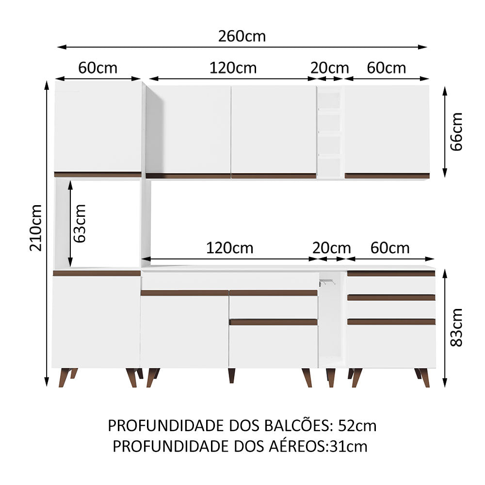 Armário de Cozinha Completa 260cm Branco Reims Madesa 05