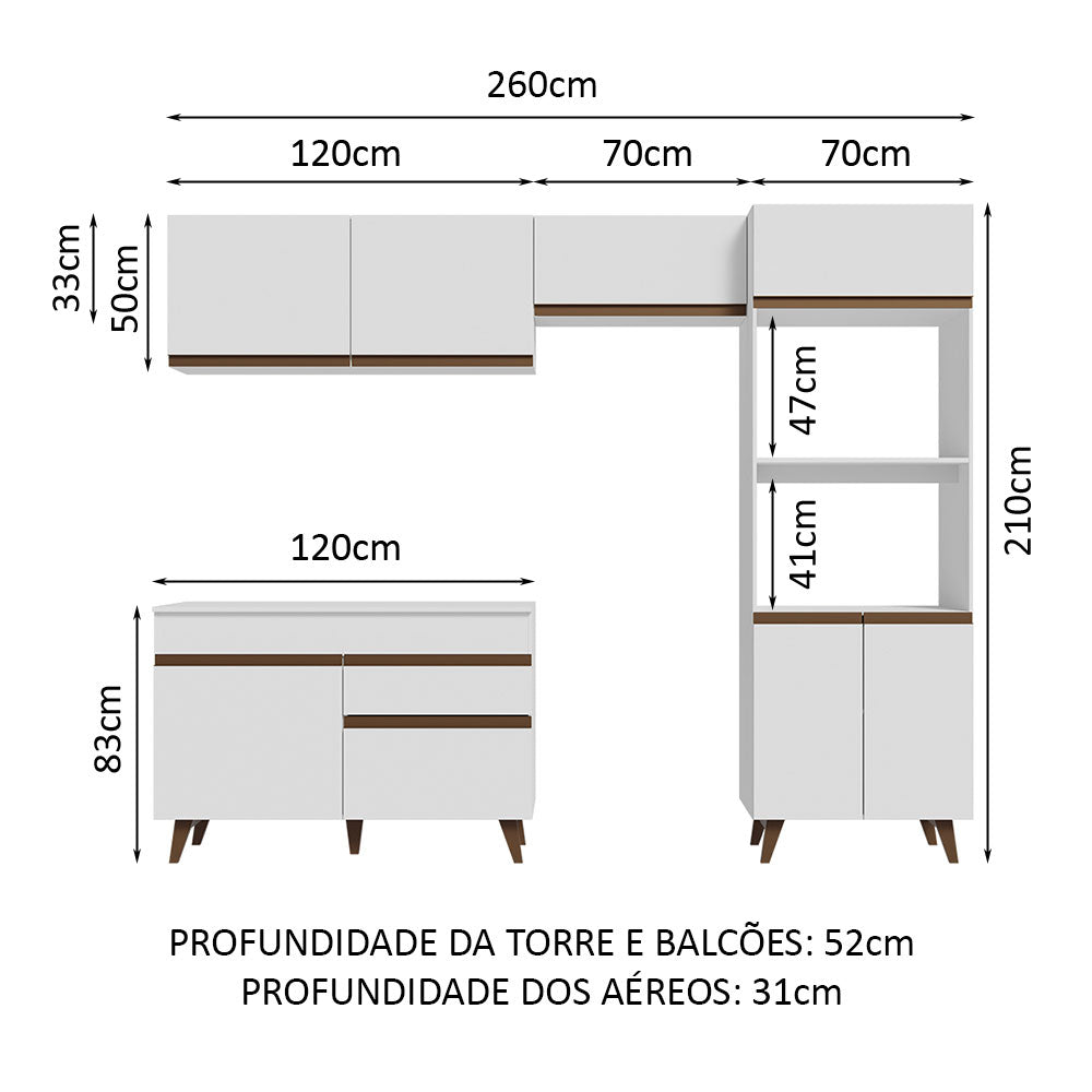 Armário de Cozinha Completa 260cm Branco Reims Madesa 09