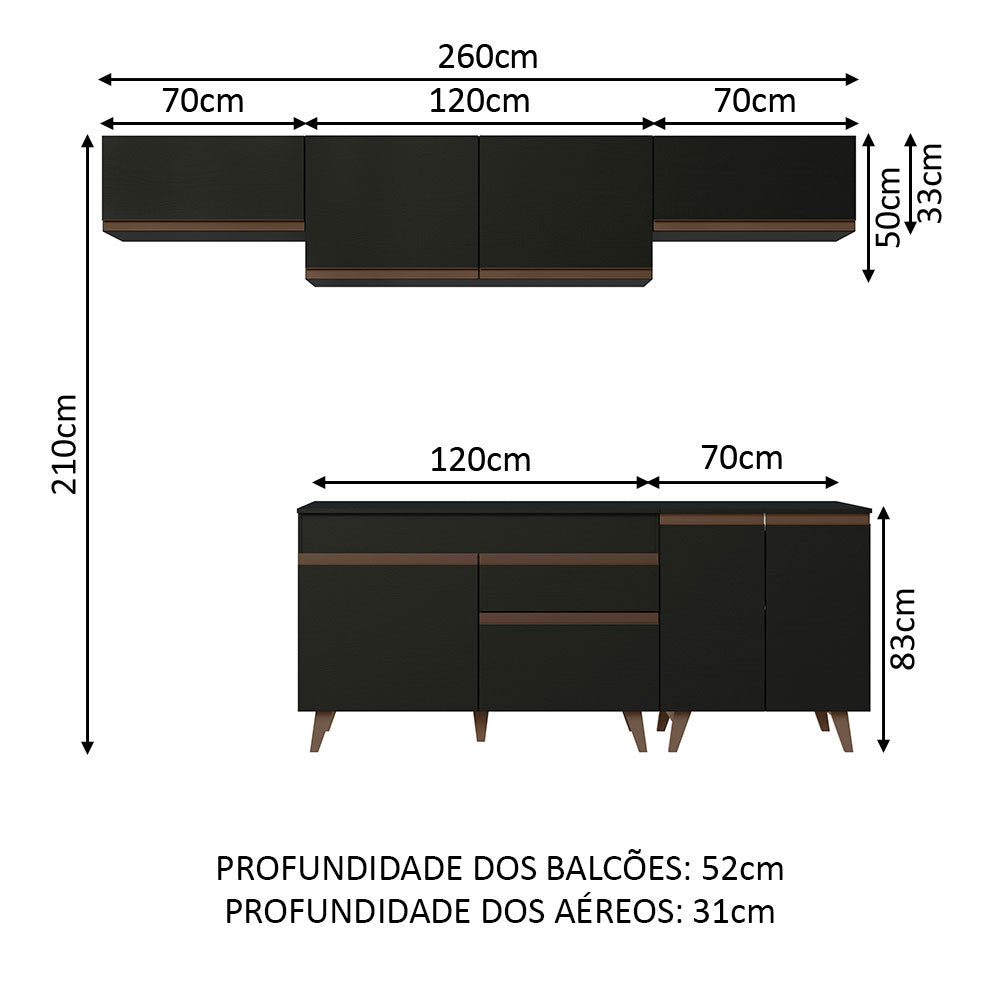Armário de Cozinha Completa 260cm Preto Reims Madesa 10