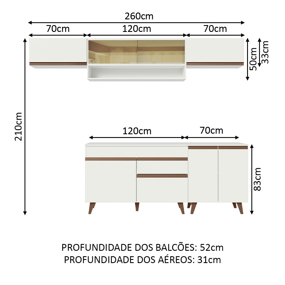Armário de Cozinha Completa 260cm Branco Reims Madesa 11