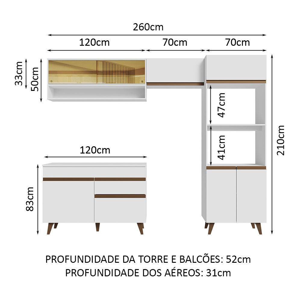 Armário de Cozinha Completa 260cm Branco Reims Madesa 12