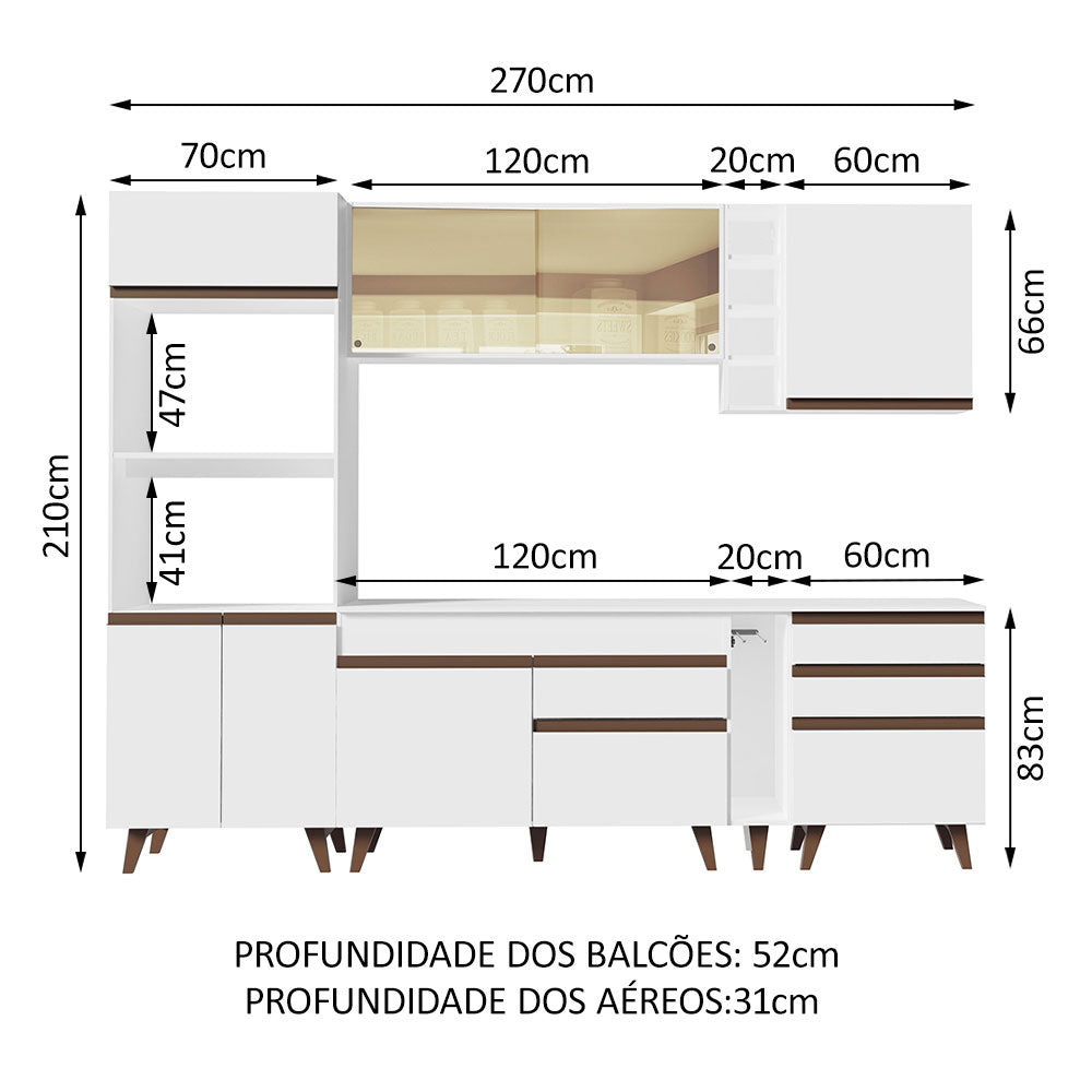 Armário de Cozinha Completa 270cm Branco Reims Madesa 01