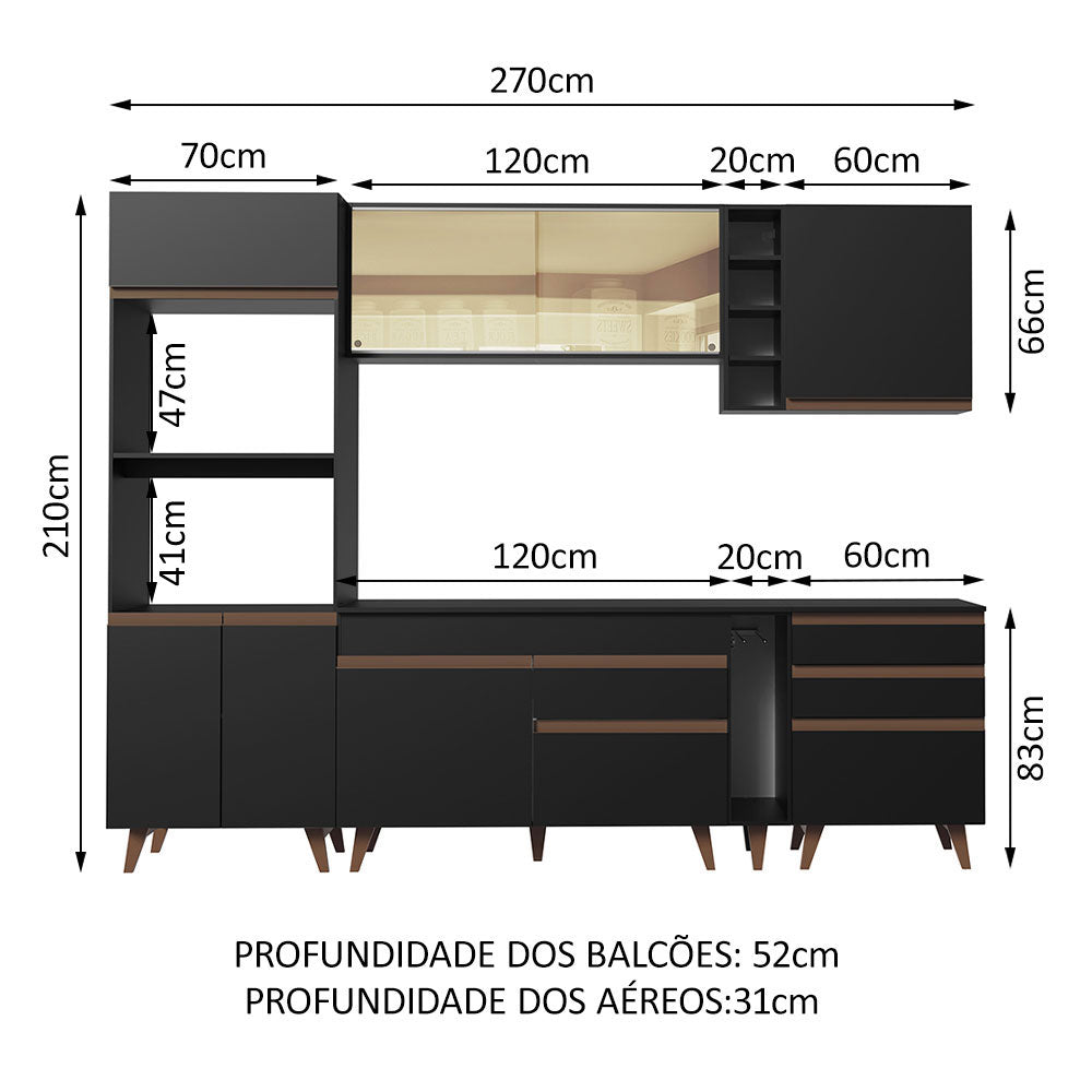 Armário de Cozinha Completa 270cm Preto Reims Madesa 01