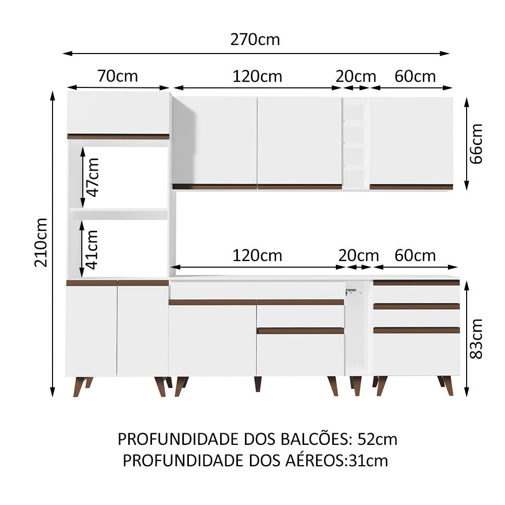 Armário de Cozinha Completa 270cm Branco Reims Madesa 02