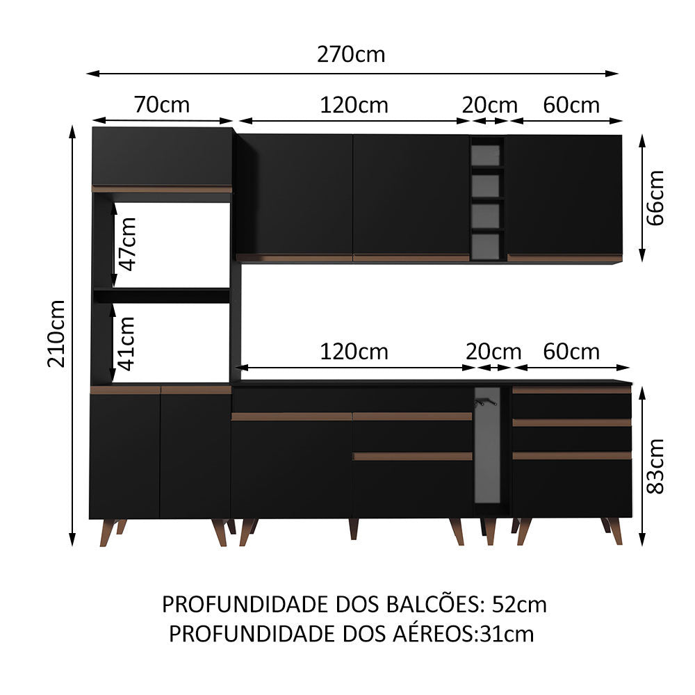 Armário de Cozinha Completa 270cm Preto Reims Madesa 02