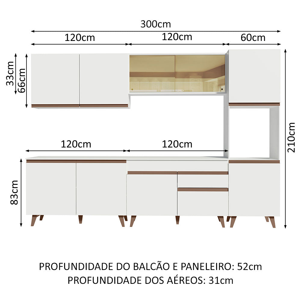 Armário de Cozinha Completa 300cm Branco Reims Madesa 01
