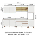 Armário de Cozinha Completa 300cm Branco Reims Madesa 01