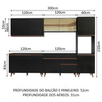 Armário de Cozinha Completa 300cm Preto Reims Madesa 01